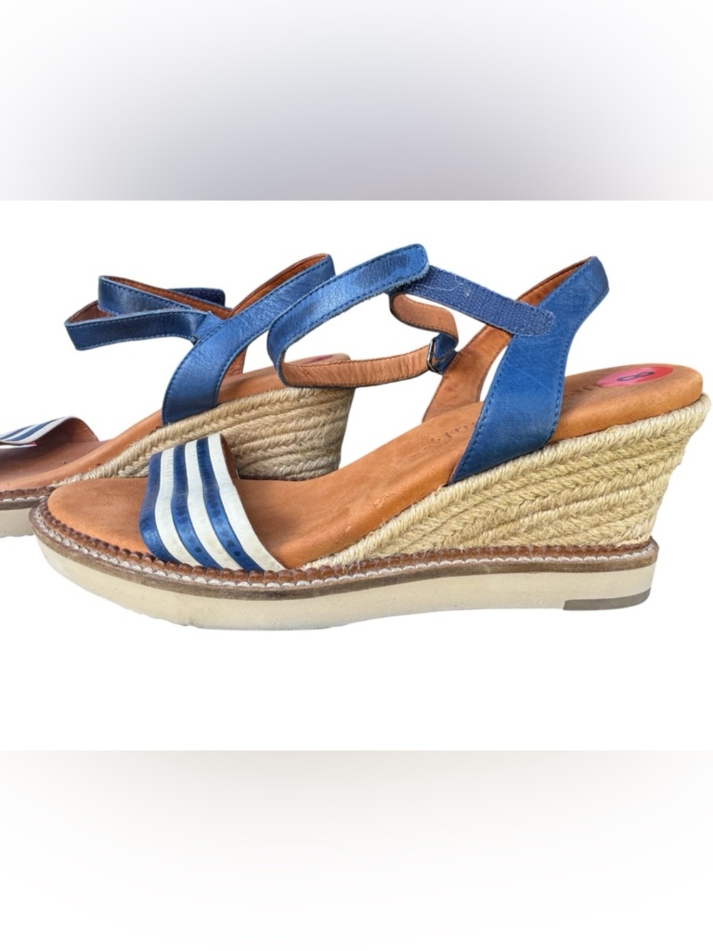 NWT Gentle Souls by Kenneth Cole Navy Striped Espadrille Wedge - Size 8